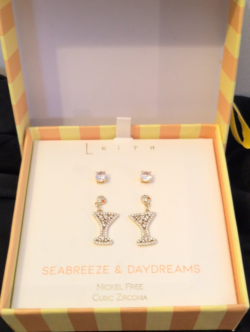 Leith Gold Crystal Martini Drop & CZ Stud Earring Set